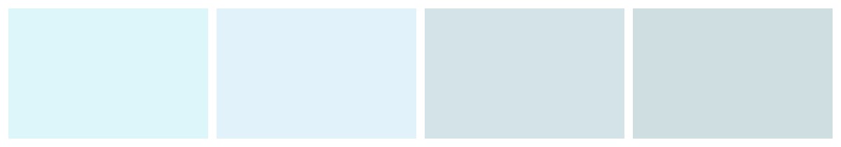Toz mavi ve buz mavisi pastel renk paleti: Soft Mavi, Buz Çağı, Bolkar ve Opalit
