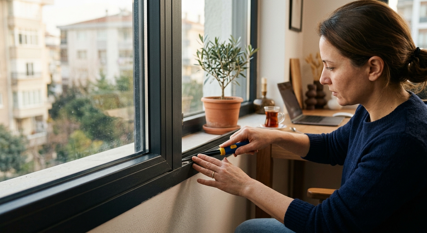 Ofis penceresi ve conta tamiri - pencere kenarında contalama yapılan bir alanın yakın plan görüntüsü